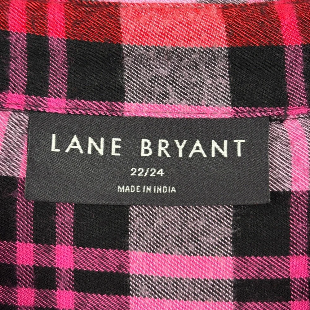 Lane‎ Bryant Plaid Shirt Womens 22/24 Roll Tab Sleeve Grunge
